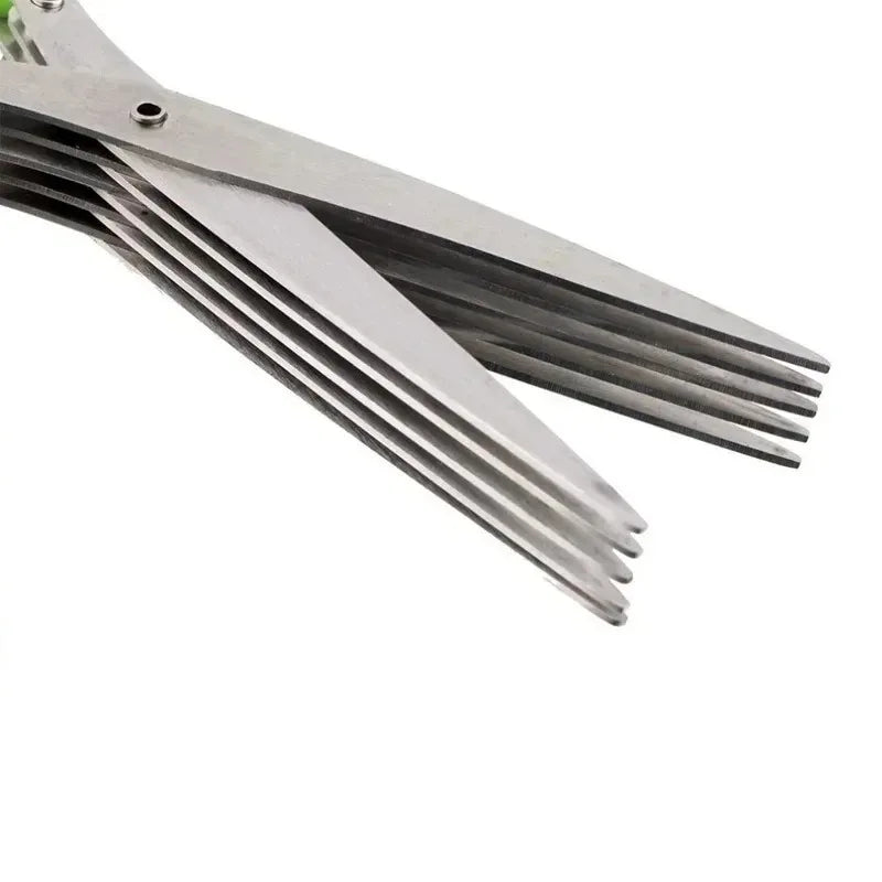 Multi-Functional 3-Layer Stainless Steel Kitchen Herb Scissors – Sharp Cutting Tool for Scallions, Peppers, Nori, and More