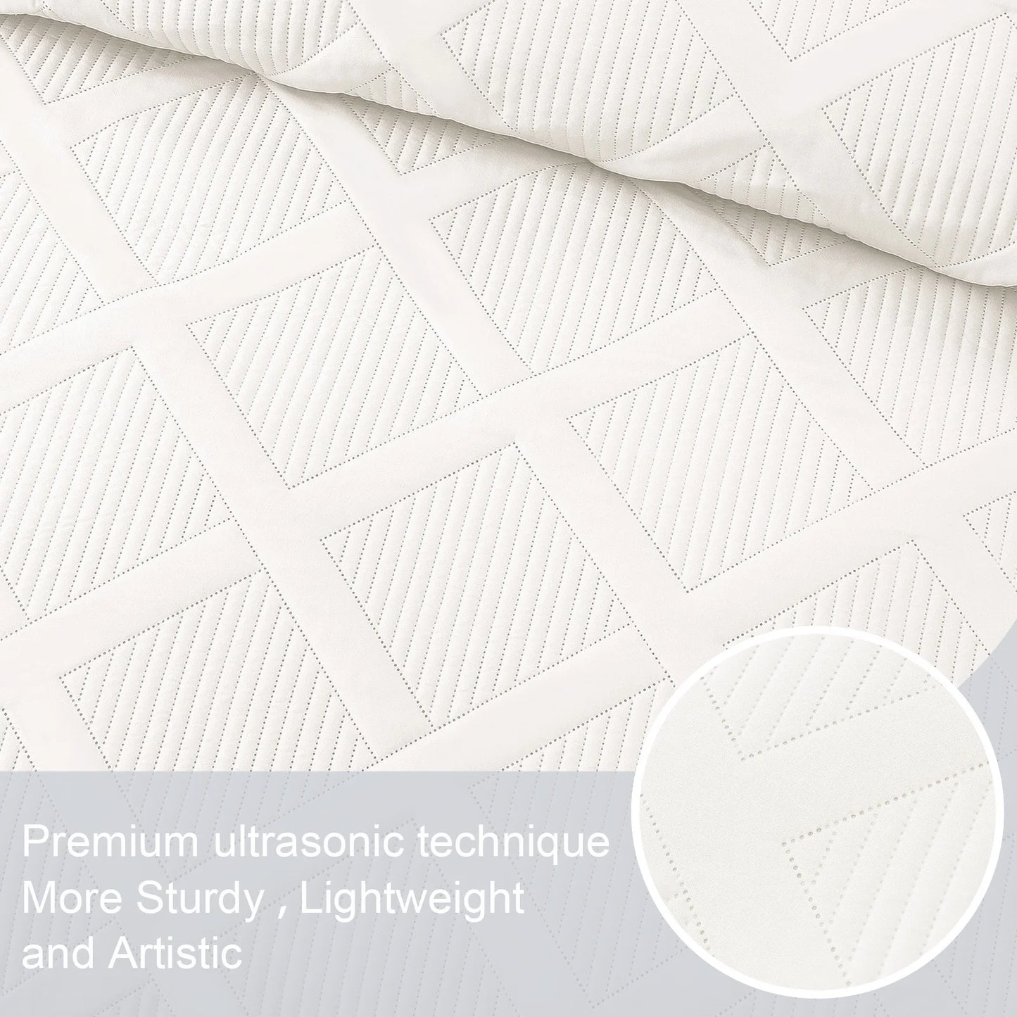 Ultrasonic 3-Piece King Quilt Set – Lightweight Striped Coverlet Bedspread in White, Modern Bedding