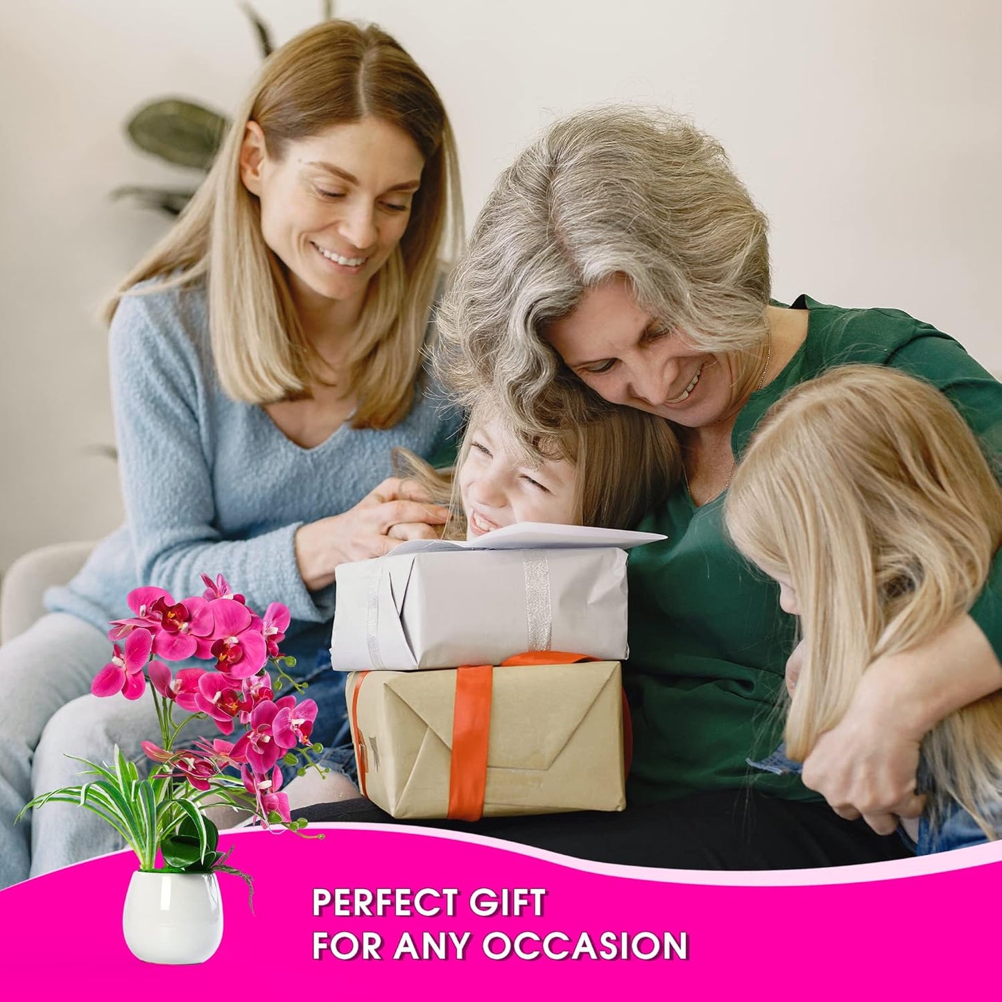 19” Artificial Fuchsia Orchid Plant with Ceramic Vase – Realistic Faux Flower Decor