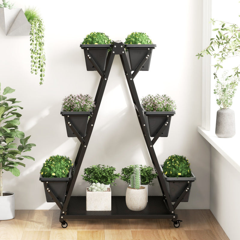 3-Tier Vertical Raised Garden Bed with Wheels – Mobile Planter with 6 Container Boxes for Herbs, Vegetables & Flowers