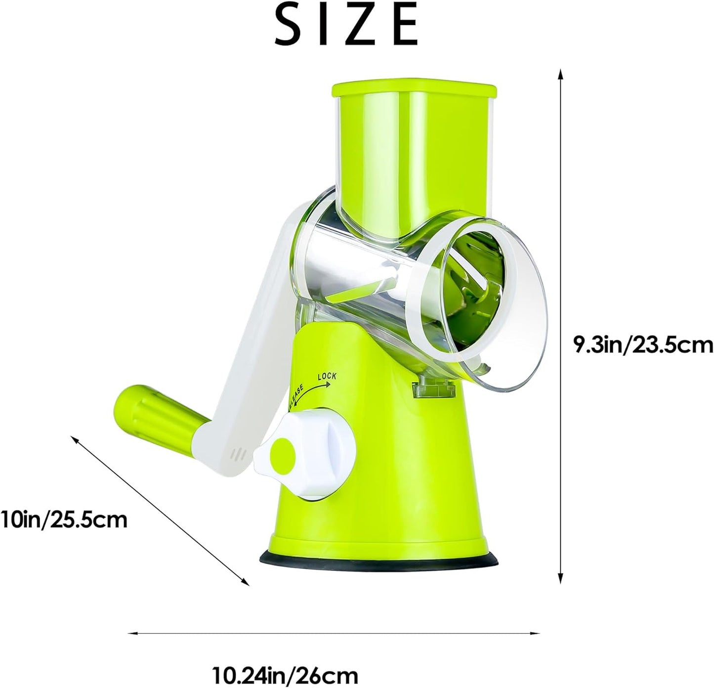 Rotary Cheese Grater & Vegetable Shredder with 3 Interchangeable Blades – Hand Crank Mandoline Slicer (Green)