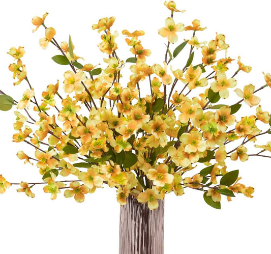 8 PCS Artificial Dogwood Blossom Stems – Silk Cornus Flowers for Home Decor & Table Centerpieces (Champagne)