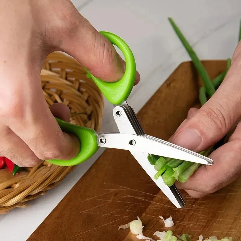 Multi-Functional 3-Layer Stainless Steel Kitchen Herb Scissors – Sharp Cutting Tool for Scallions, Peppers, Nori, and More