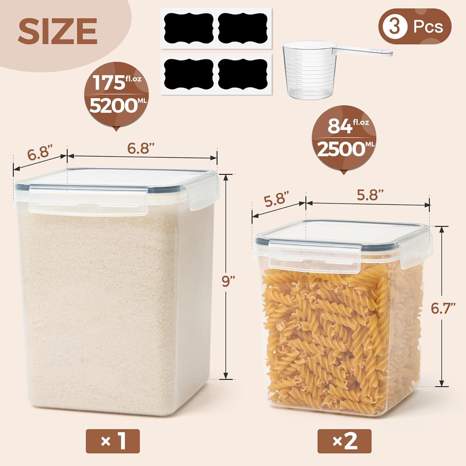 Airtight Kitchen Canister Set – 3-Piece Flour & Sugar Storage Containers for Pantry Organization