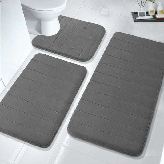 3-Piece Bathroom Mat Set – Memory Foam, Absorbent & Non-Slip – Dark Gray Bath Rugs (44.1"x24" + 31.5"x19.8")