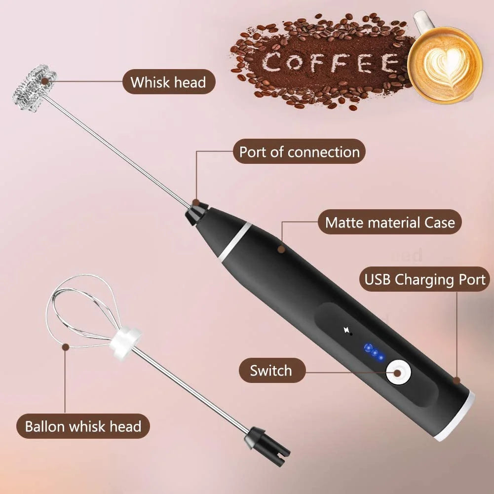 USB Rechargeable Milk Frother – 3-Speed Handheld Electric Drink Mixer & Mini Foamer for Coffee, Lattes, Matcha & Hot Chocolate