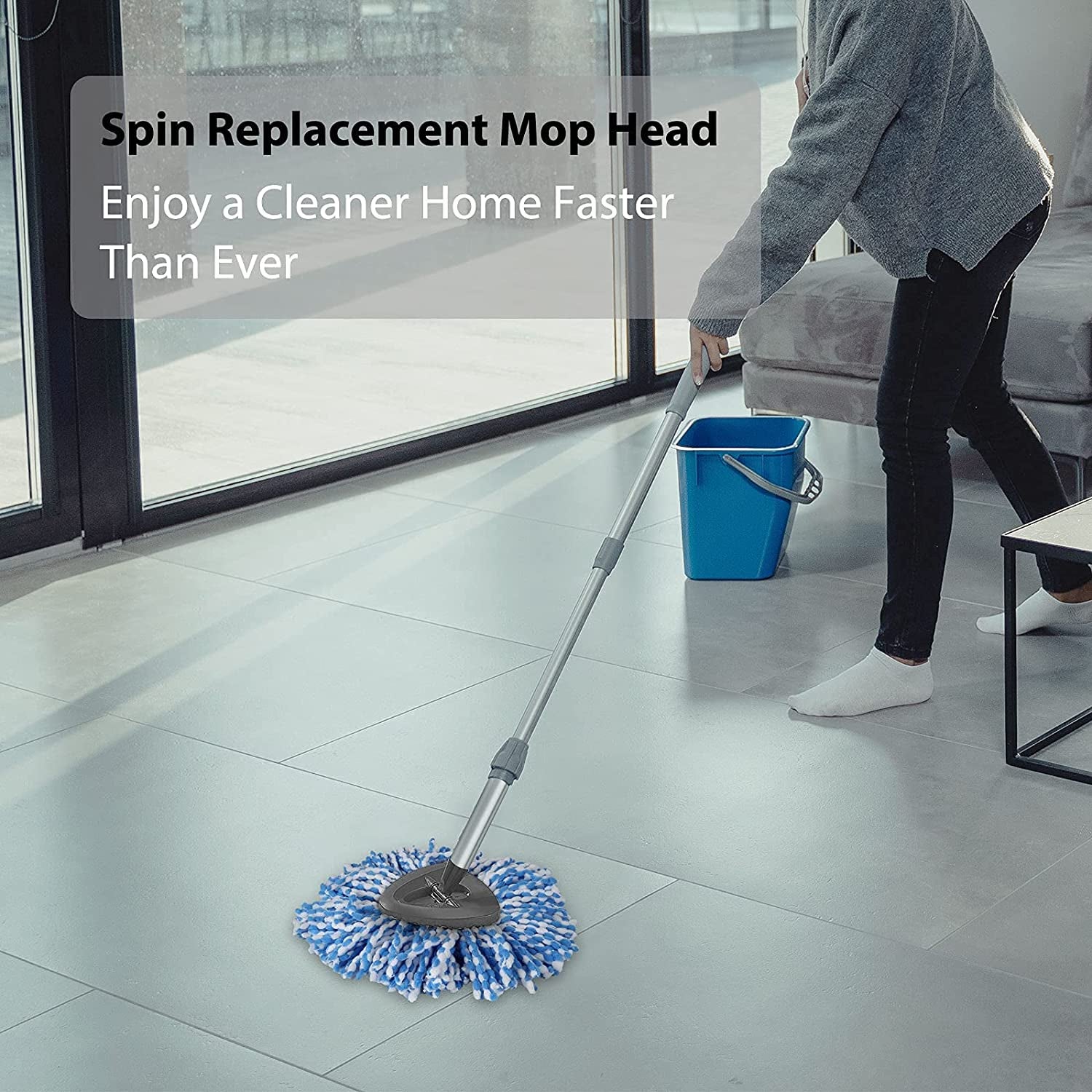 EasyWring Spin Mop Refill – 4 Pack Microfiber Mop Replacement Heads, Compatible with EasyWring Spin Mop System, Super Absorbent Floor Mop Refills for Hardwood, Tile & Laminate (Blue)
