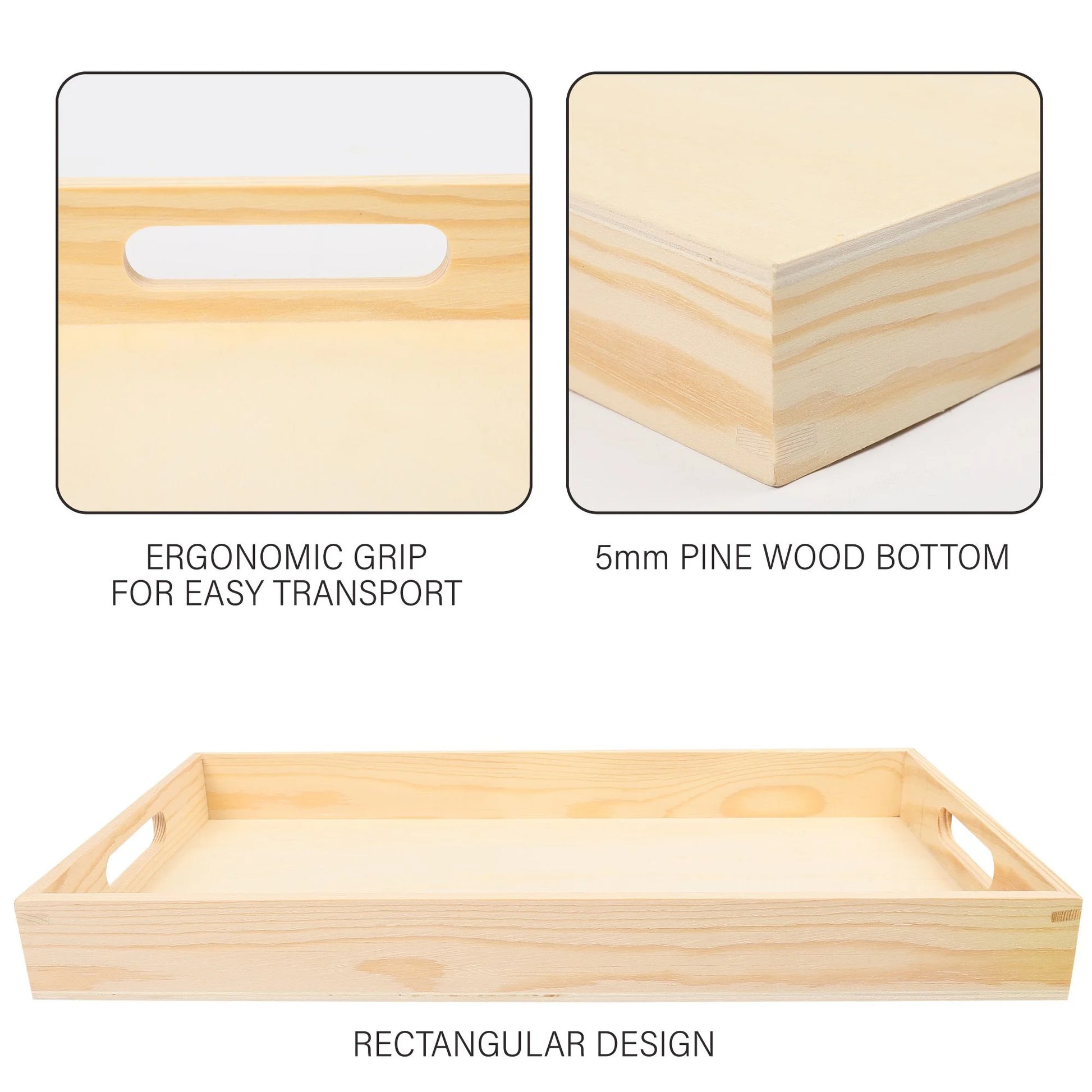 5-Piece Wooden Nested Serving Trays with Handles – Unfinished Natural Wood Trays for DIY Crafts, Rustic Décor & Food Serving – 13" to 16"
