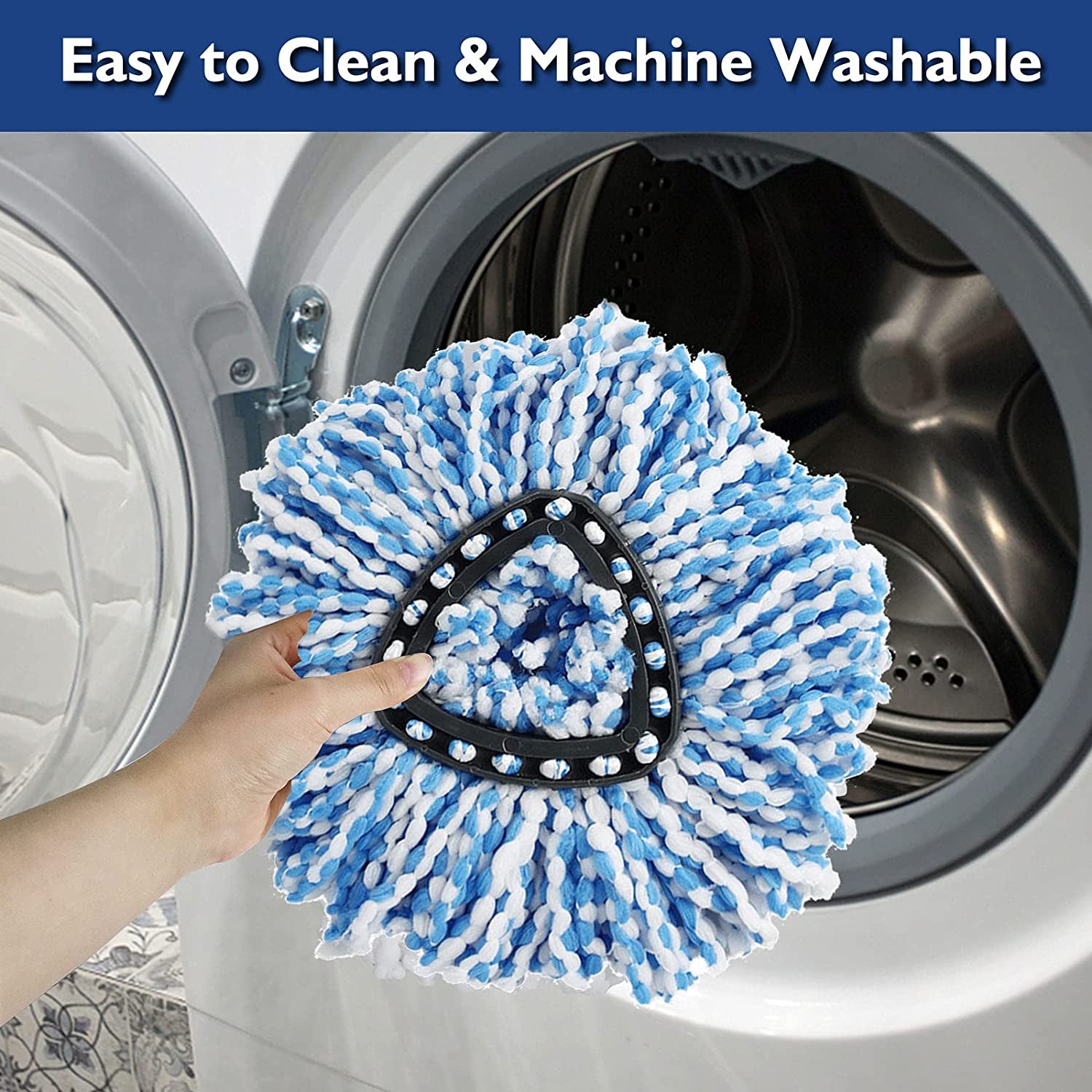 EasyWring Spin Mop Refill – 4 Pack Microfiber Mop Replacement Heads, Compatible with EasyWring Spin Mop System, Super Absorbent Floor Mop Refills for Hardwood, Tile & Laminate (Blue)