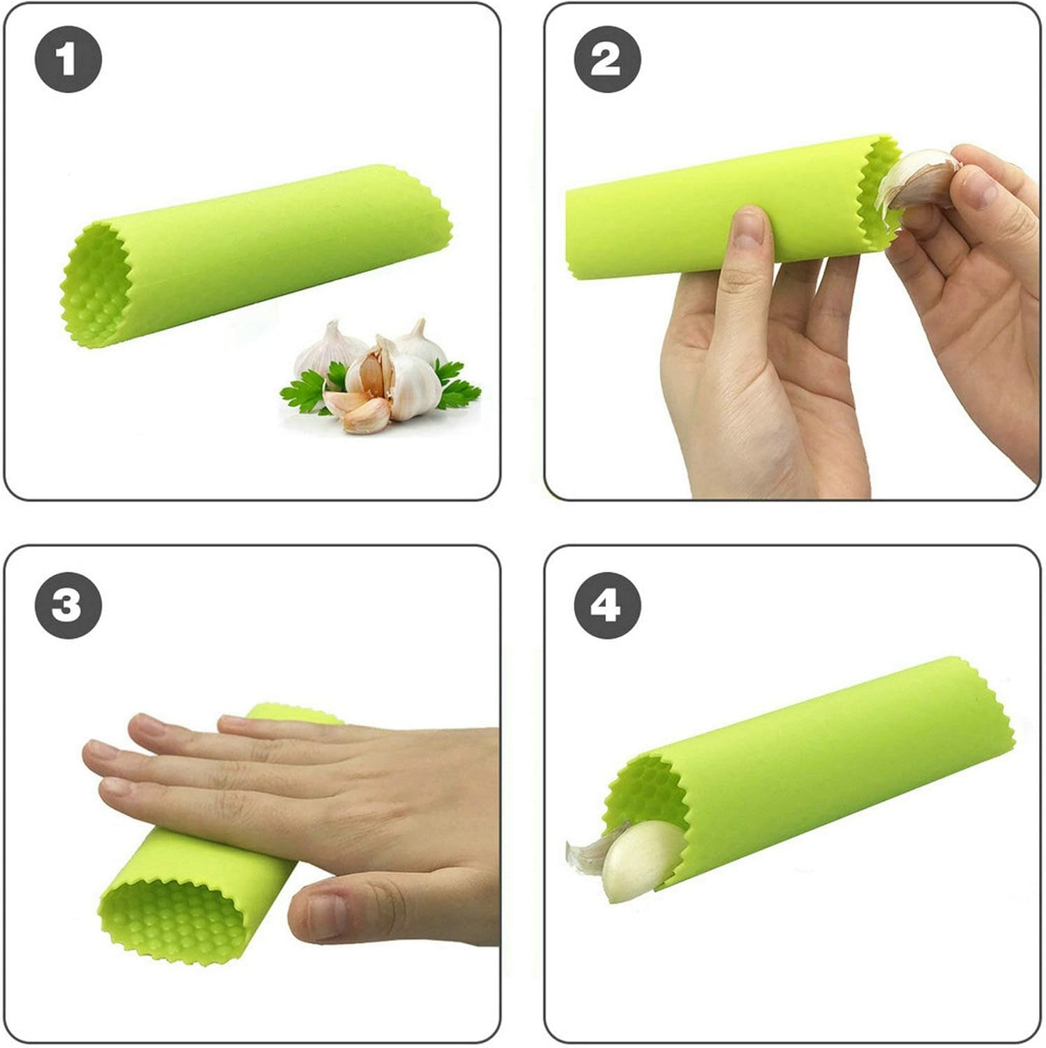Stainless Steel Garlic Press Rocker Set – Garlic Mincer & Crusher with Ergonomic Handle, Silicone Peeler & Cleaning Brush – Easy-to-Use Kitchen Gadget
