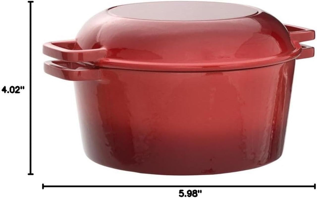 2-in-1 Pre-Seasoned Cast Iron Dutch Oven with Skillet Lid – 5 Qt Round Double Dutch Oven for Bread, Casseroles & Braising (13.5" x 7", Black)