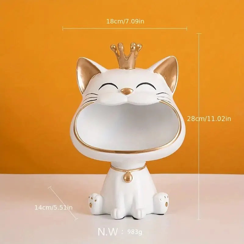 Fortune Crown Big Mouth Cat Key Storage Tray – Decorative Ornament & Housewarming Gift