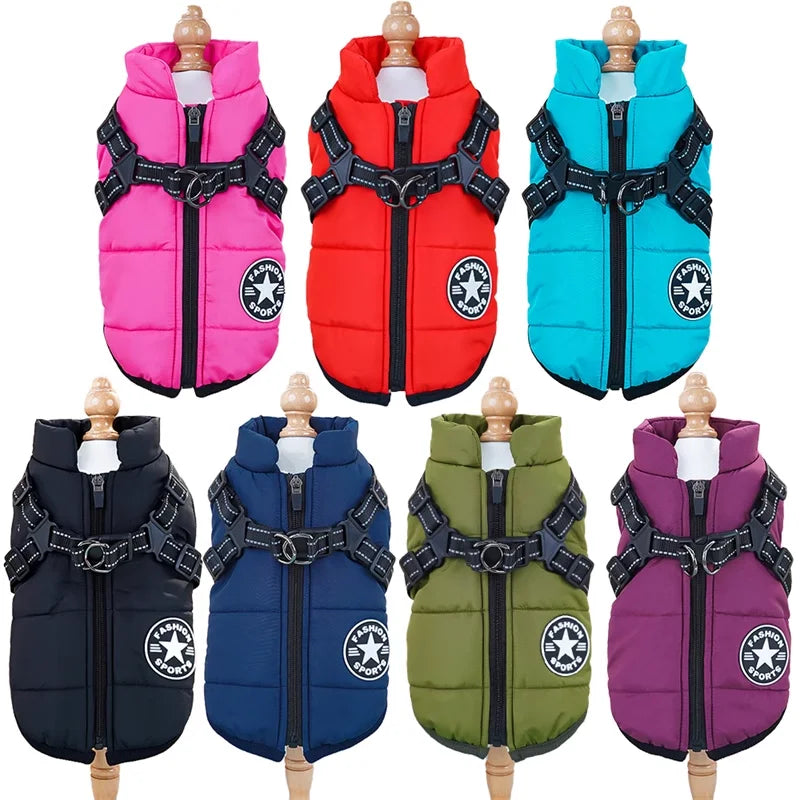 Winter Dog Jacket with Built-In Harness – Waterproof & Warm