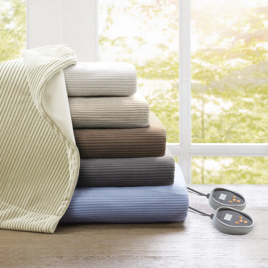 Electric Heated Micro Fleece Blanket – Twin Size, Soft Ivory Solid Blanket with Adjustable Heat Settings