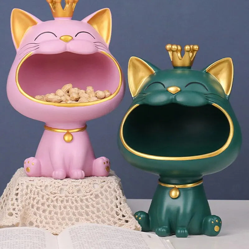 Fortune Crown Big Mouth Cat Key Storage Tray – Decorative Ornament & Housewarming Gift