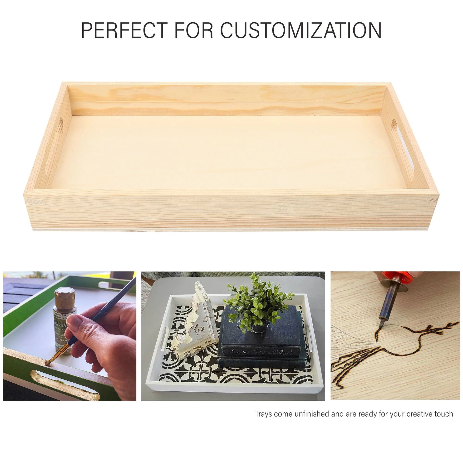 5-Piece Wooden Nested Serving Trays with Handles – Unfinished Natural Wood Trays for DIY Crafts, Rustic Décor & Food Serving – 13" to 16"