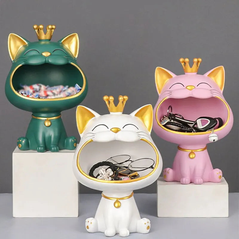 Fortune Crown Big Mouth Cat Key Storage Tray – Decorative Ornament & Housewarming Gift