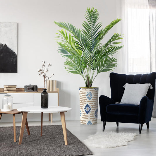66" Artificial Areca Palm Tree in Geometric Planter – Indoor & Outdoor Tropical Decor