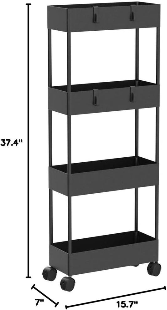 4-Tier Rolling Storage Cart – Slim Slide-Out Organizer for Bathroom, Kitchen, Bedroom & Laundry – Mobile Utility Shelving for Narrow Spaces