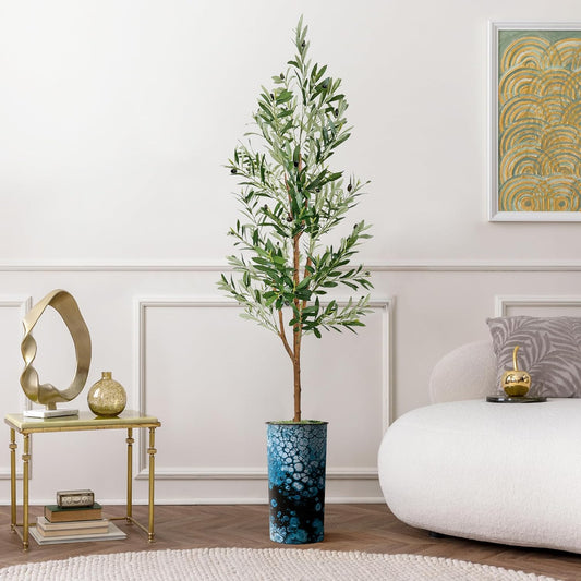68" Artificial Olive Silk Tree with Modern Planter – Indoor & Outdoor Décor