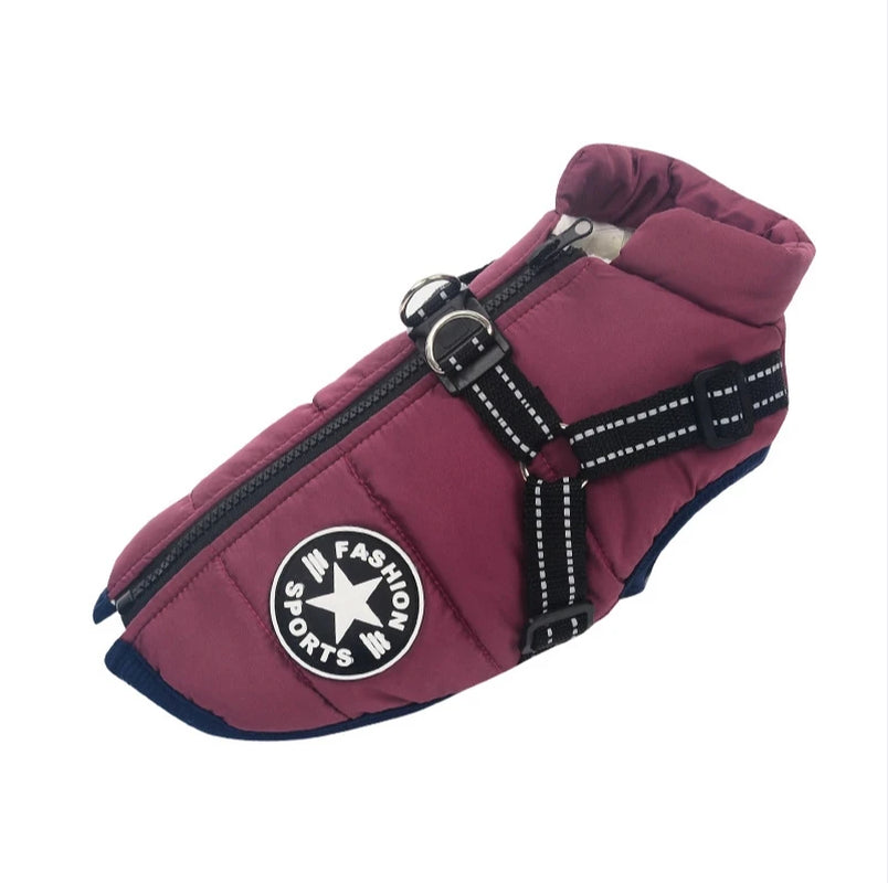 Winter Dog Jacket with Built-In Harness – Waterproof & Warm