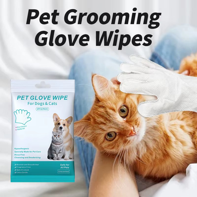 6PCS Disposable Pet Cleaning Gloves – No-Rinse Bath Wipes