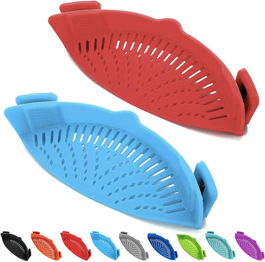 2-Pack Clip-On Silicone Pot Strainers – Universal Clip Strainers for Pasta, Meat, Vegetables & Fruit – Fits All Pots & Bowls