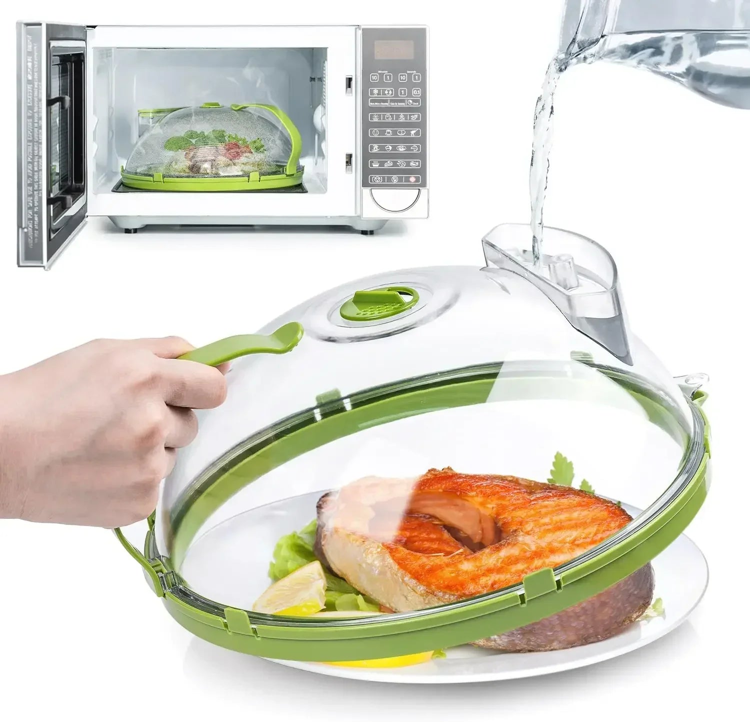 News Microwave Cover for Food Clear Microwave Splatter Cover with Water Steamer and Handle 10 Inch Plate Covers Kitchen Gadgets