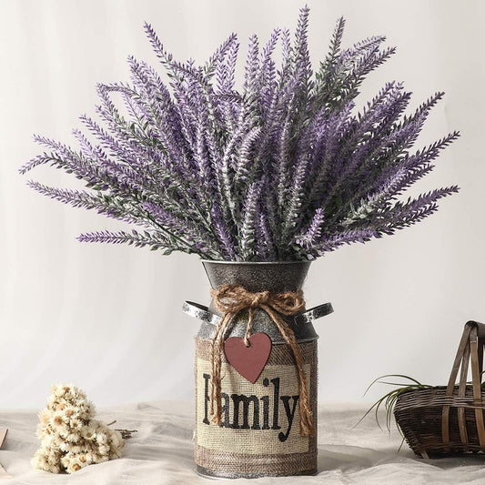 Artificial Lavender Flowers with Rustic Metal Vase – Vintage Farmhouse Decor