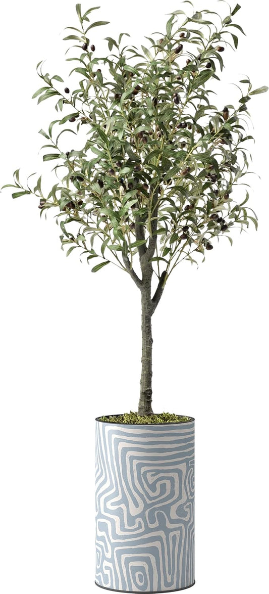 60" Artificial Olive Tree in Geometric Planter – Modern Silk Tree for Indoor & Outdoor Decor 