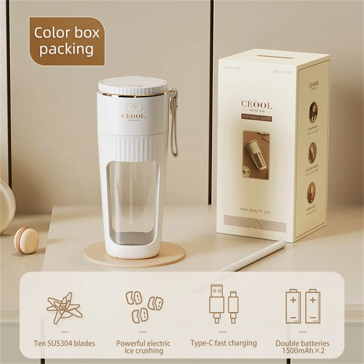Powerful Portable Blender – USB Rechargeable Smoothie Blender for Ice & Frozen Fruit – Mini Personal Blender for Shakes, Smoothies, Travel & Gym
