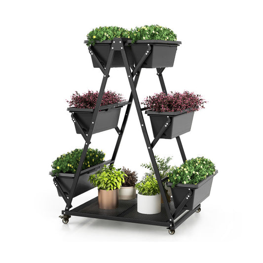 3-Tier Vertical Raised Garden Bed with Wheels – Mobile Planter with 6 Container Boxes for Herbs, Vegetables & Flowers