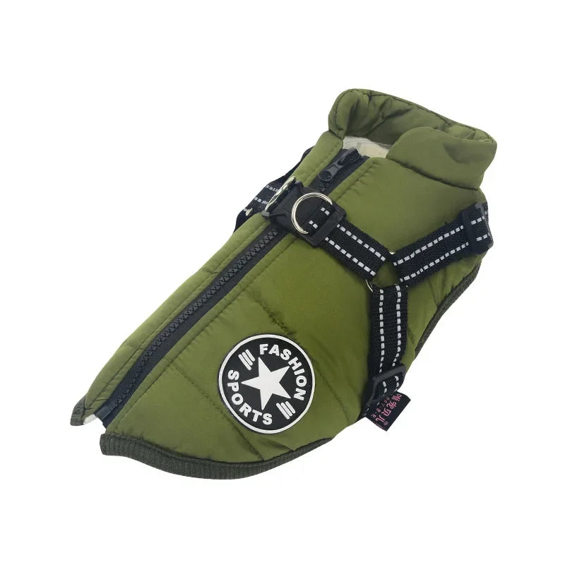 Winter Dog Jacket with Built-In Harness – Waterproof & Warm