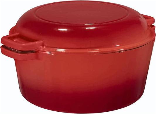 2-in-1 Pre-Seasoned Cast Iron Dutch Oven with Skillet Lid – 5 Qt Round Double Dutch Oven for Bread, Casseroles & Braising (13.5" x 7", Black)