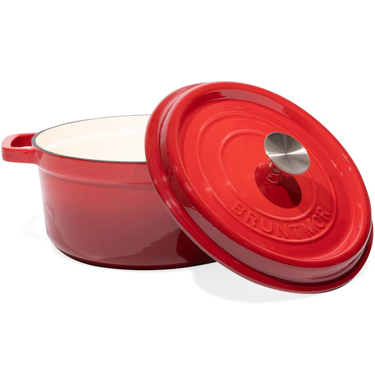 5.2 Quart Enameled Cast Iron Dutch Oven with Lid – Pre-Seasoned Heavy-Duty Casserole Dish for Baking, Braising & Cooking – Oven Safe, Red