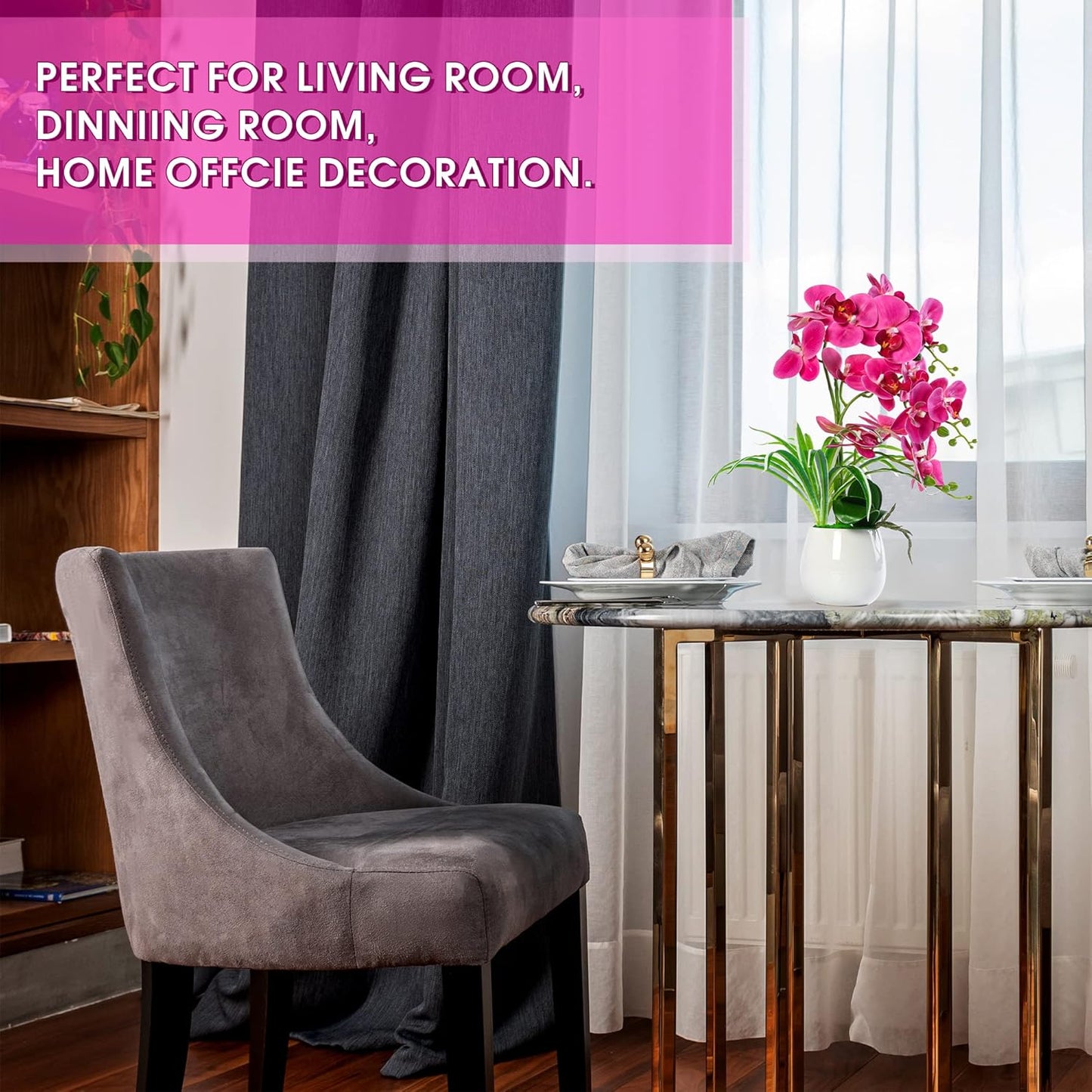 19” Artificial Fuchsia Orchid Plant with Ceramic Vase – Realistic Faux Flower Decor