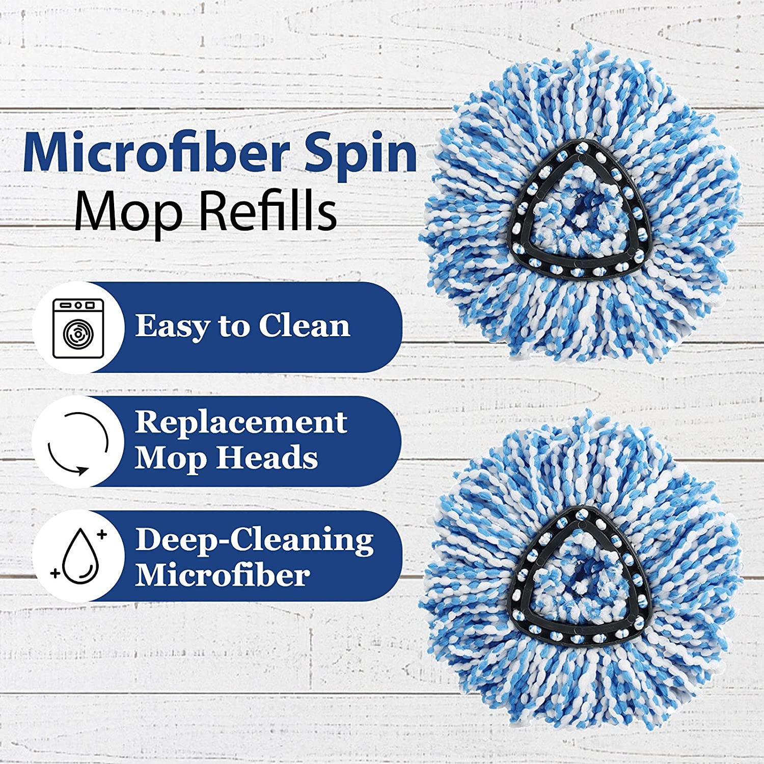 EasyWring Spin Mop Refill – 4 Pack Microfiber Mop Replacement Heads, Compatible with EasyWring Spin Mop System, Super Absorbent Floor Mop Refills for Hardwood, Tile & Laminate (Blue)