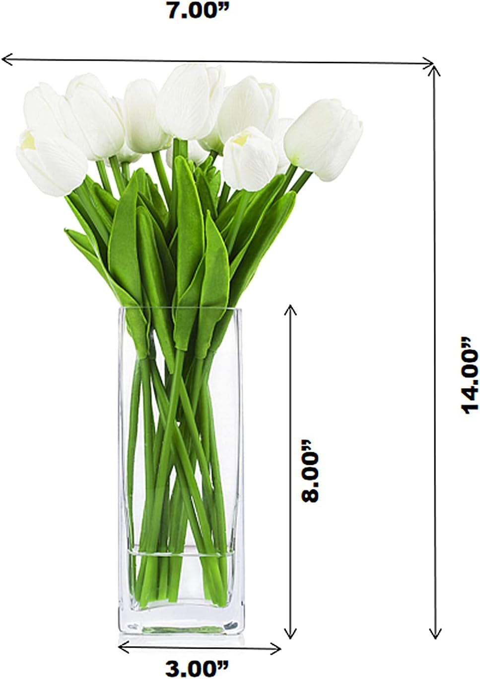Artificial Real Touch White Tulips Arrangement in Glass Vase with Faux Water