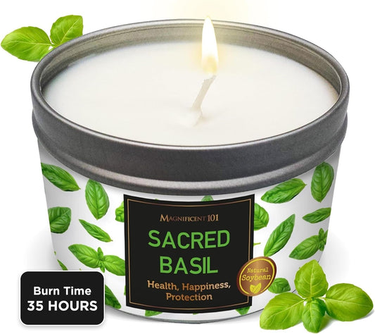 Basil Smudge Candle – 6 oz Natural Soy Wax for Energy Cleansing & Chakra Healing