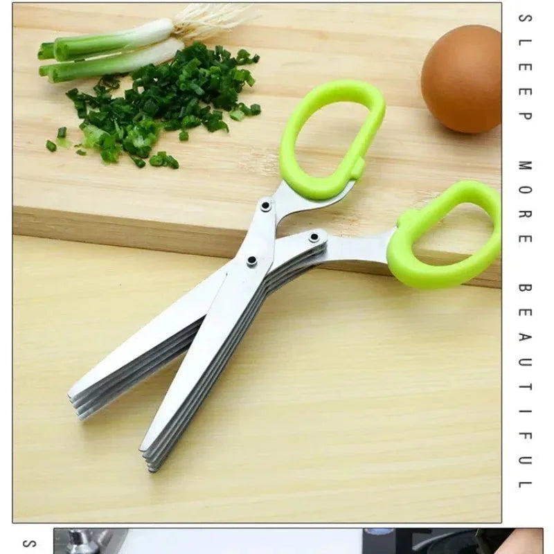 Multi-Functional 3-Layer Stainless Steel Kitchen Herb Scissors – Sharp Cutting Tool for Scallions, Peppers, Nori, and More