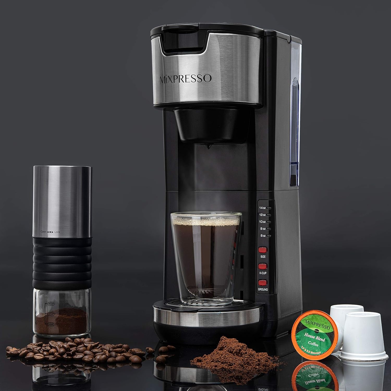 Single Serve Coffee Maker – Compatible with K-Cup Pods & Ground Coffee, 5 Brew Sizes, 30 Oz Compact Brewer with Travel Mug Fit & Adjustable Drip Tray – Black