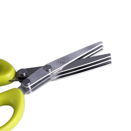 Multi-Functional 3-Layer Stainless Steel Kitchen Herb Scissors – Sharp Cutting Tool for Scallions, Peppers, Nori, and More