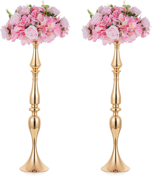 2-Piece Gold Metal Flower Arrangement & Candle Holder Rack Set – 31.5" Wedding Centerpiece Stands