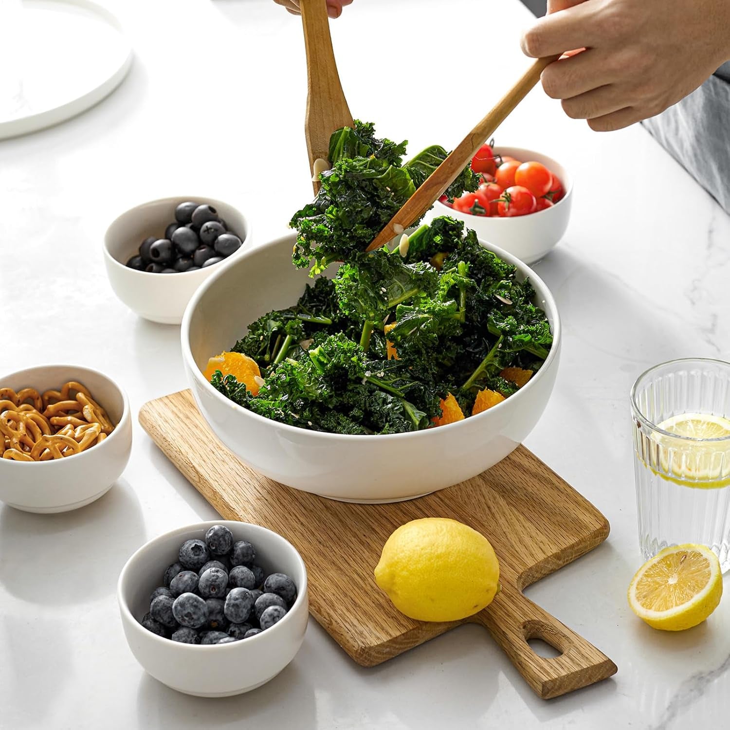 Elegant 9.5" Large Serving Bowls – Versatile White Ceramic Salad and Pasta Bowls for Entertaining, Dining, and Kitchen Decor