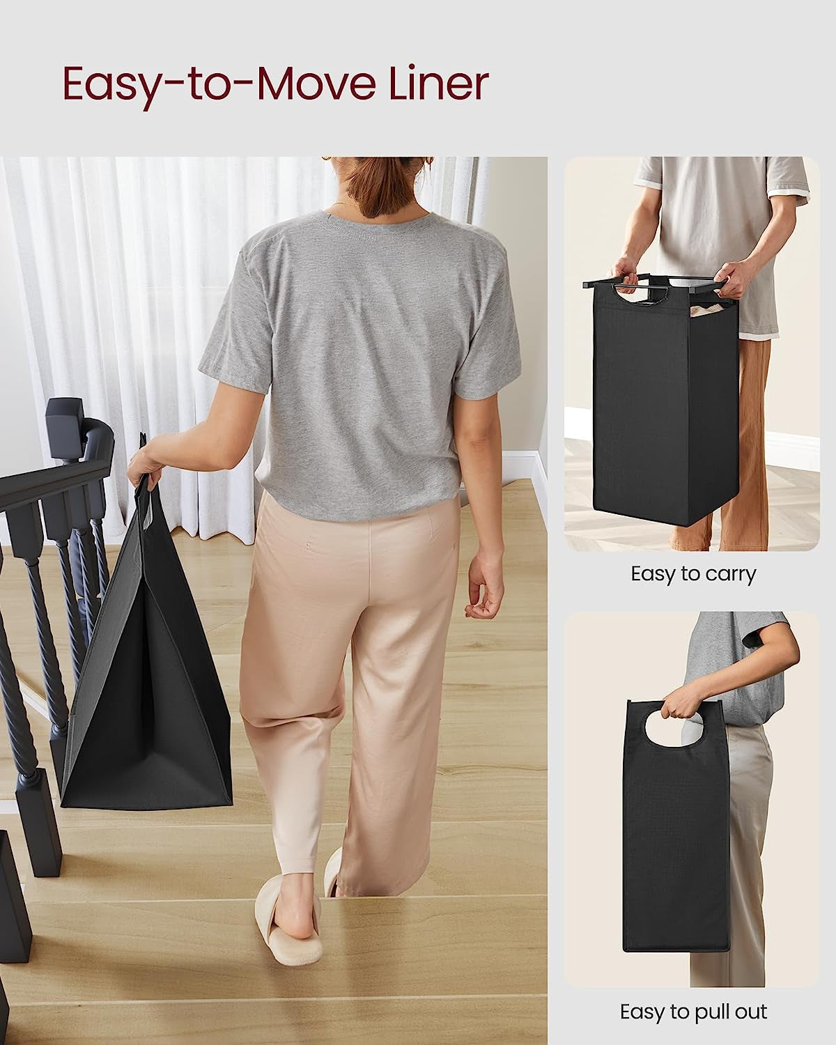 Laundry Hamper, Laundry Basket, Laundry Sorter with 3 Pull-Out and Removable Bags, Shelf, Metal Frame, 3 X 10.6 Gallons (40 L), 36.4 X 13 X 28.4 Inches, Ink Black and Rustic Brown UBLH301B01V1