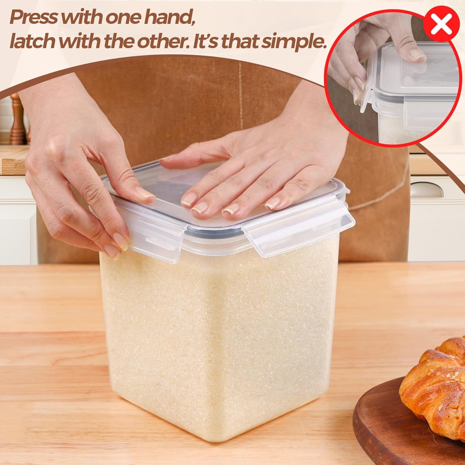 Airtight Kitchen Canister Set – 3-Piece Flour & Sugar Storage Containers for Pantry Organization