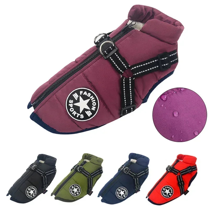 Winter Dog Jacket with Built-In Harness – Waterproof & Warm