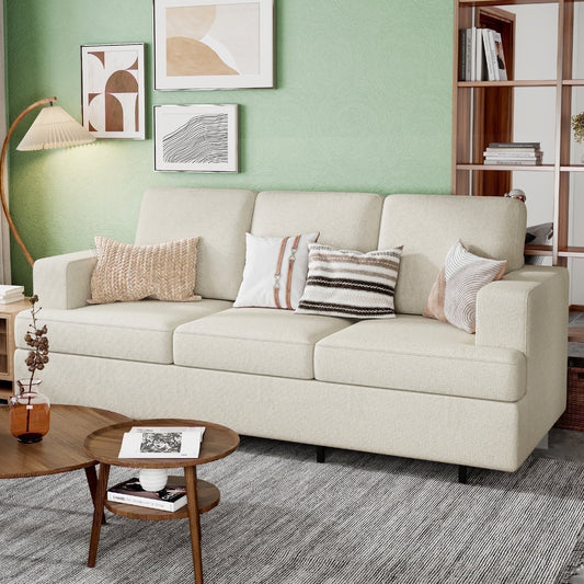 Oversized 3-Seater Deep Seat Sofa – Off-White Chenille Upholstered Couch for Living Room Comfort & Style