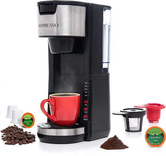 Single Serve Coffee Maker – Compatible with K-Cup Pods & Ground Coffee, 5 Brew Sizes, 30 Oz Compact Brewer with Travel Mug Fit & Adjustable Drip Tray – Black