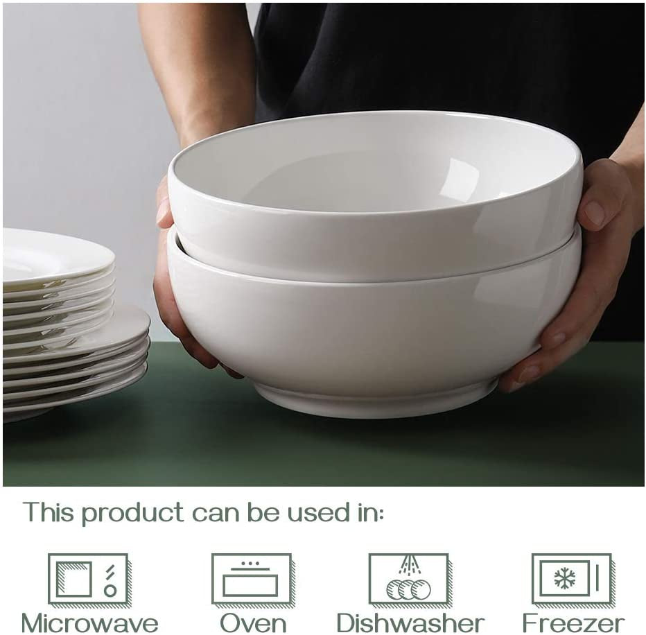 Elegant 9.5" Large Serving Bowls – Versatile White Ceramic Salad and Pasta Bowls for Entertaining, Dining, and Kitchen Decor
